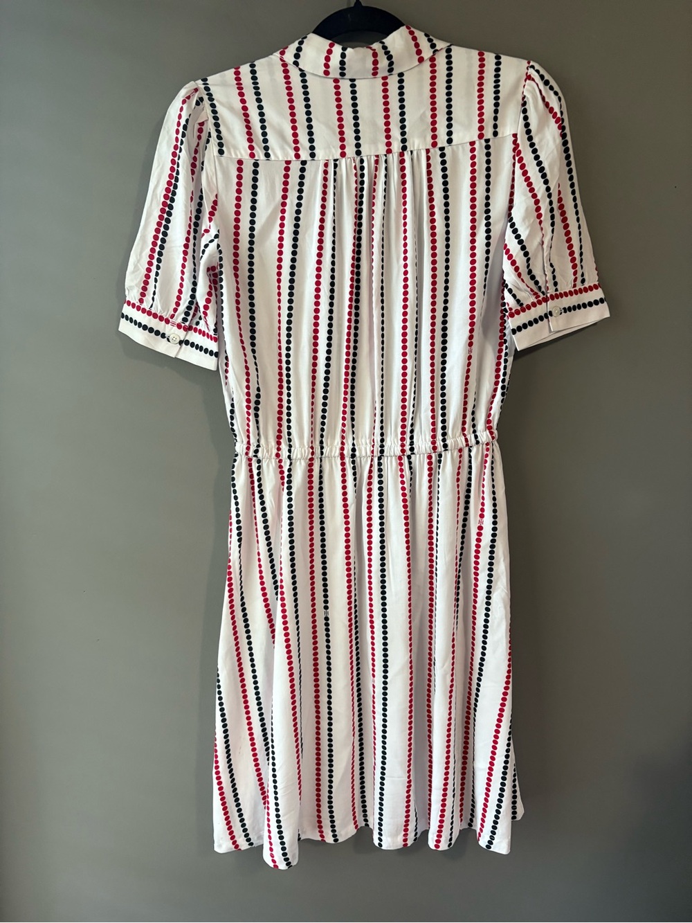 Tommy Hilfiger Striped Shirt Dress XS Red Black White Tie Waist - Picture 8 of 9